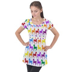 Colorful Horse Background Wallpaper Puff Sleeve Tunic Top