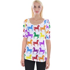 Colorful Horse Background Wallpaper Wide Neckline T-Shirt