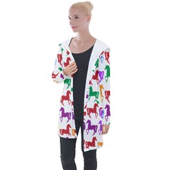 Colorful Horse Background Wallpaper Longline Hooded Cardigan