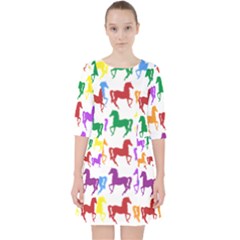 Colorful Horse Background Wallpaper Quarter Sleeve Pocket Dress