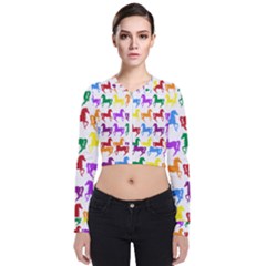 Colorful Horse Background Wallpaper Long Sleeve Zip Up Bomber Jacket