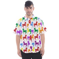 Colorful Horse Background Wallpaper Men s Short Sleeve Shirt