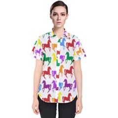 Colorful Horse Background Wallpaper Women s Short Sleeve Shirt