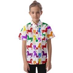 Colorful Horse Background Wallpaper Kids  Short Sleeve Shirt