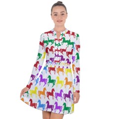 Colorful Horse Background Wallpaper Long Sleeve Panel Dress