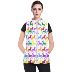 Colorful Horse Background Wallpaper Women s Puffer Vest