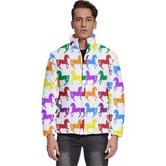 Colorful Horse Background Wallpaper Men s Puffer Bubble Jacket Coat