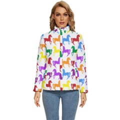 Colorful Horse Background Wallpaper Women s Puffer Bubble Jacket Coat