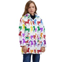 Colorful Horse Background Wallpaper Kids  Hooded Longline Puffer Jacket