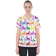 Colorful Horse Background Wallpaper Women s V-neck Scrub Top