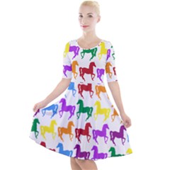 Colorful Horse Background Wallpaper Quarter Sleeve A-Line Dress