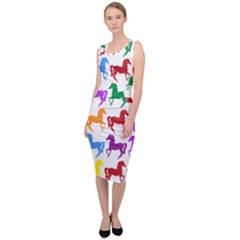 Colorful Horse Background Wallpaper Sleeveless Pencil Dress