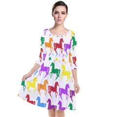 Colorful Horse Background Wallpaper Quarter Sleeve Waist Band Dress