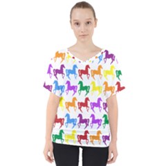 Colorful Horse Background Wallpaper V-Neck Dolman Drape Top