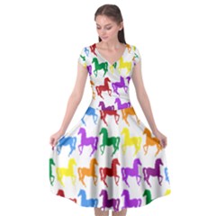 Colorful Horse Background Wallpaper Cap Sleeve Wrap Front Dress