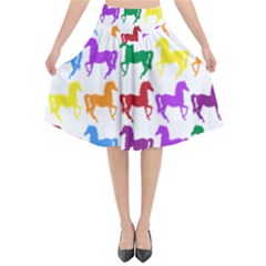 Colorful Horse Background Wallpaper Flared Midi Skirt