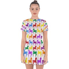 Colorful Horse Background Wallpaper Drop Hem Mini Chiffon Dress
