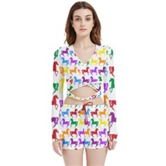 Colorful Horse Background Wallpaper Velvet Wrap Crop Top And Shorts Set by Amaryn4rt