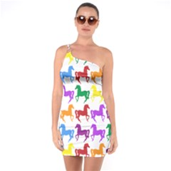 Colorful Horse Background Wallpaper One Shoulder Ring Trim Bodycon Dress