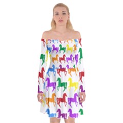 Colorful Horse Background Wallpaper Off Shoulder Skater Dress