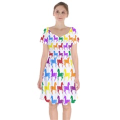 Colorful Horse Background Wallpaper Short Sleeve Bardot Dress