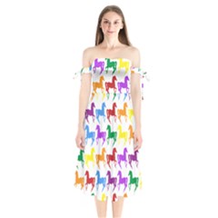 Colorful Horse Background Wallpaper Shoulder Tie Bardot Midi Dress