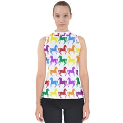 Colorful Horse Background Wallpaper Mock Neck Shell Top
