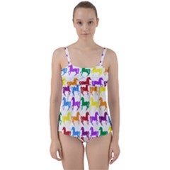 Colorful Horse Background Wallpaper Twist Front Tankini Set
