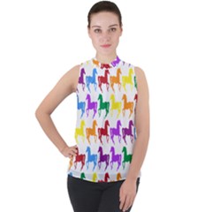 Colorful Horse Background Wallpaper Mock Neck Chiffon Sleeveless Top