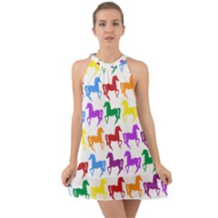 Colorful Horse Background Wallpaper Halter Tie Back Chiffon Dress