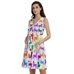 Colorful Horse Background Wallpaper Sleeveless Dress With Pocket
