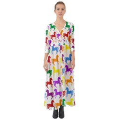 Colorful Horse Background Wallpaper Button Up Boho Maxi Dress