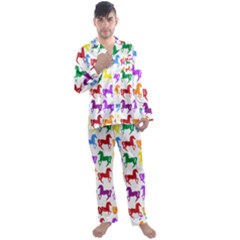 Colorful Horse Background Wallpaper Men s Long Sleeve Satin Pajamas Set
