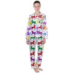 Colorful Horse Background Wallpaper Women s Long Sleeve Satin Pajamas Set	