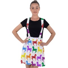 Colorful Horse Background Wallpaper Velvet Suspender Skater Skirt