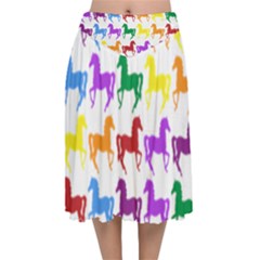 Colorful Horse Background Wallpaper Velvet Flared Midi Skirt