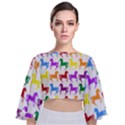 Colorful Horse Background Wallpaper Tie Back Butterfly Sleeve Chiffon Top View1