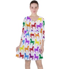 Colorful Horse Background Wallpaper Quarter Sleeve Ruffle Waist Dress