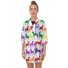Colorful Horse Background Wallpaper Half Sleeve Chiffon Kimono by Amaryn4rt