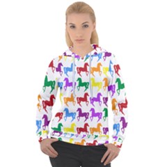 Colorful Horse Background Wallpaper Women s Overhead Hoodie