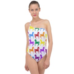 Colorful Horse Background Wallpaper Classic One Shoulder Swimsuit