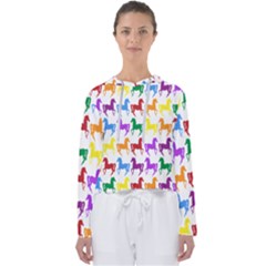 Colorful Horse Background Wallpaper Women s Slouchy Sweat