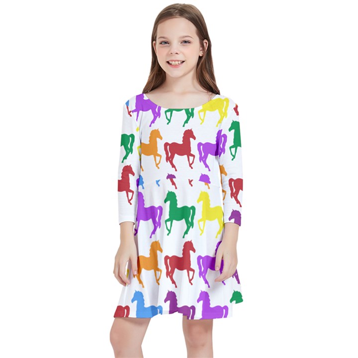 Colorful Horse Background Wallpaper Kids  Quarter Sleeve Skater Dress