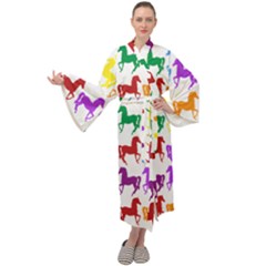 Colorful Horse Background Wallpaper Maxi Velvet Kimono