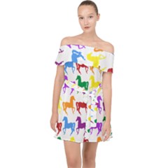 Colorful Horse Background Wallpaper Off Shoulder Chiffon Dress
