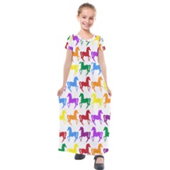 Colorful Horse Background Wallpaper Kids  Short Sleeve Maxi Dress
