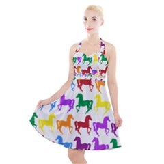 Colorful Horse Background Wallpaper Halter Party Swing Dress 