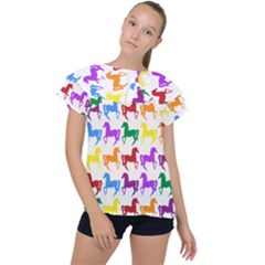 Colorful Horse Background Wallpaper Ruffle Collar Chiffon Blouse