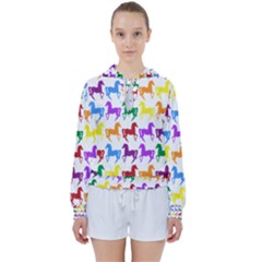 Colorful Horse Background Wallpaper Women s Tie Up Sweat