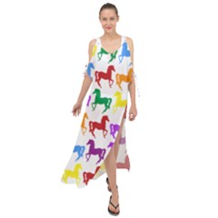 Colorful Horse Background Wallpaper Maxi Chiffon Cover Up Dress